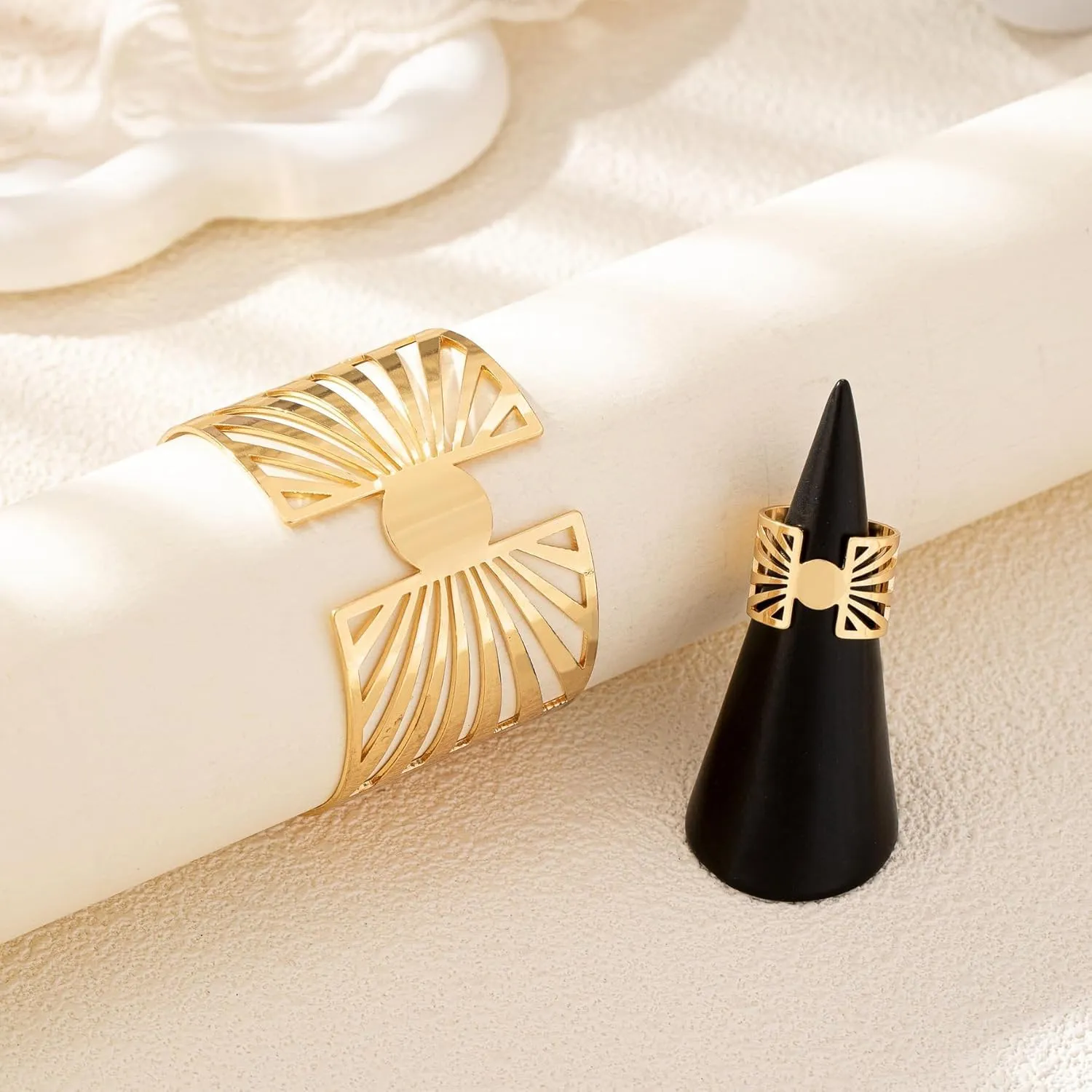 Long tiantian Gold Chunky Bracelet Ring Set for Women Chunky Bangles Bracelets Non Tarnish Gold/Silver Bracelet for Women Trendy Jewelry Gift
