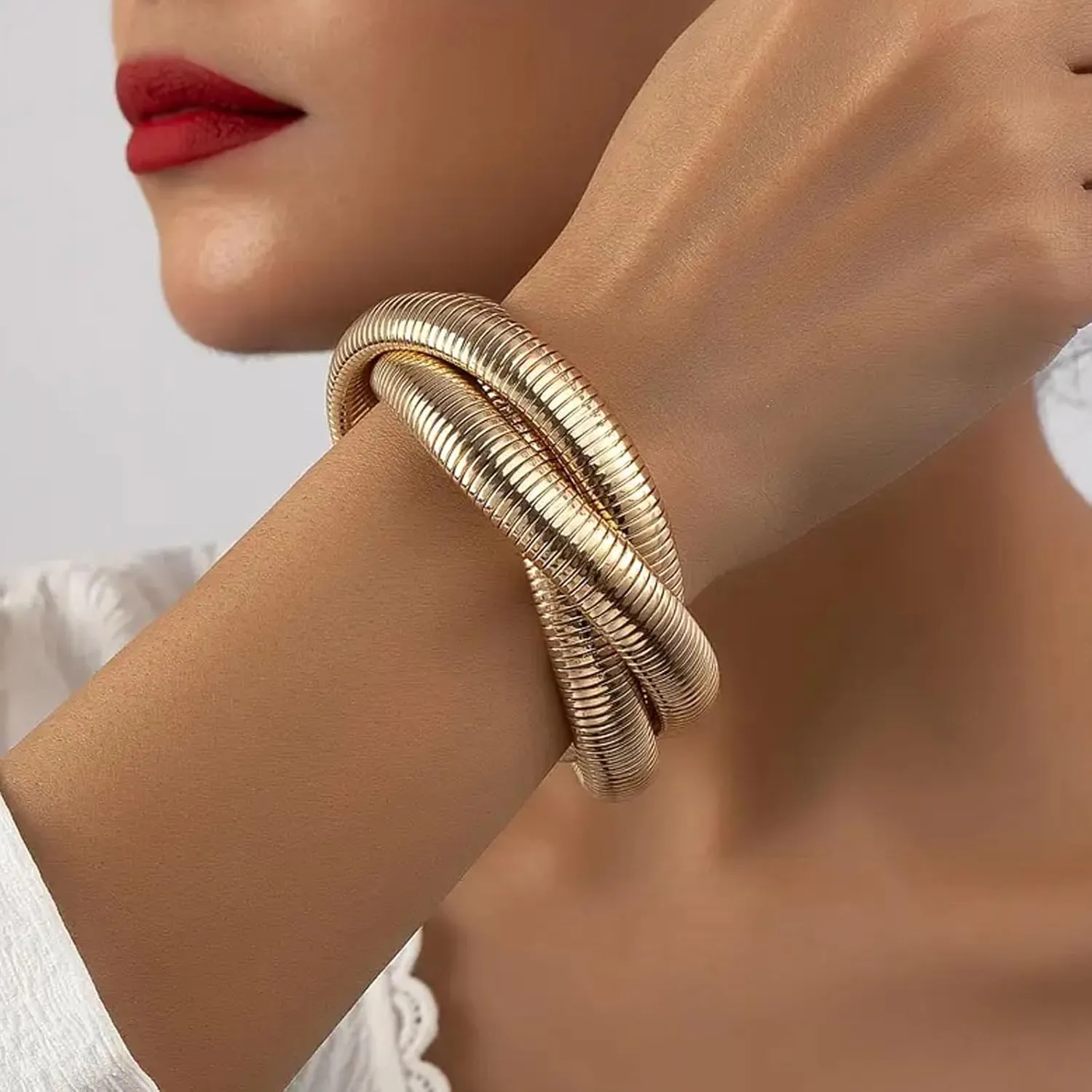 Long tiantian Gold Chunky Bracelets for Women Trendy Gold Bangles for Women Irregular Open Wide Wrist Cuff Bracelet Jewelry Gift 2025