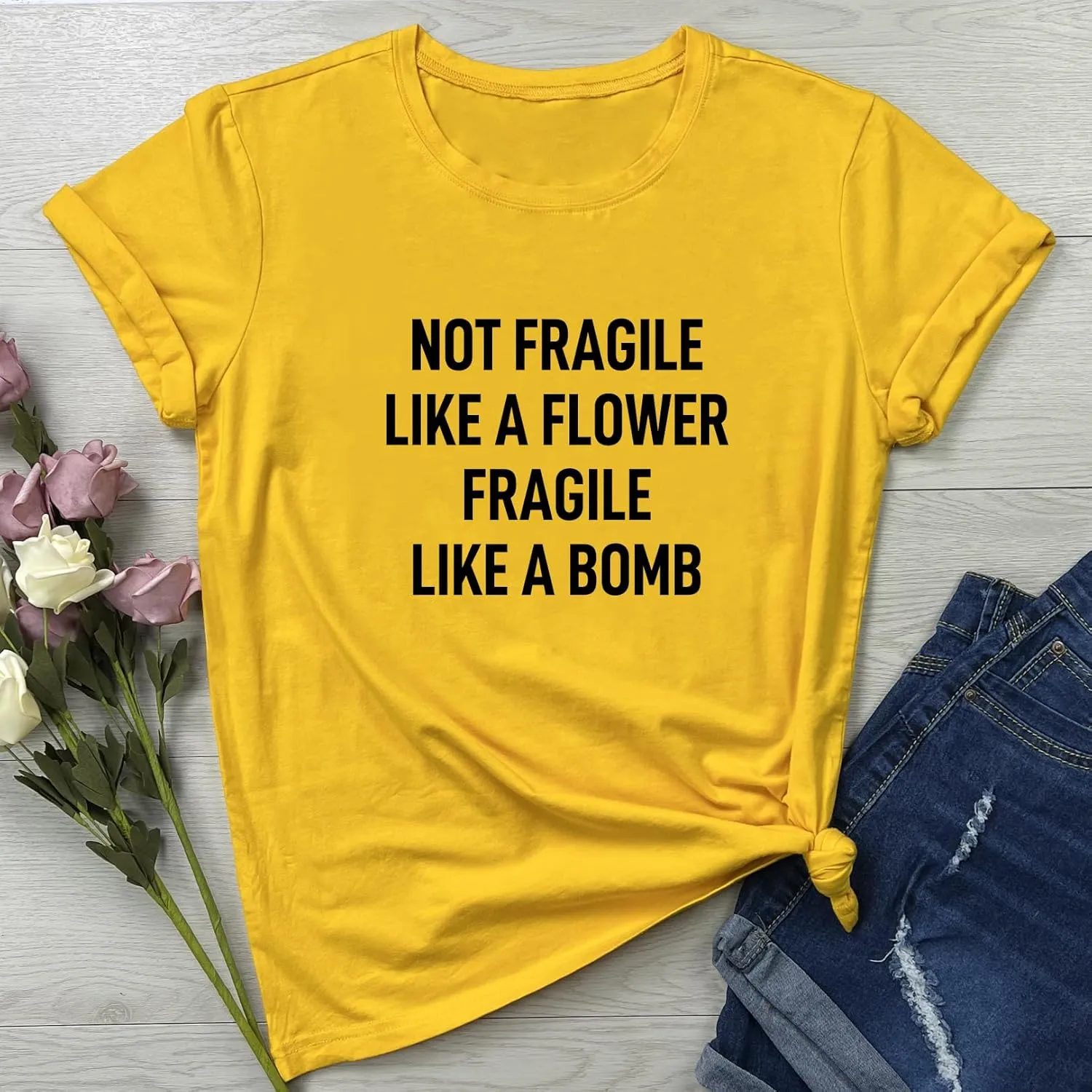 LOOKFACE Women Cute NOT Fragile Shirt Funny Letter Print Graphic Tees