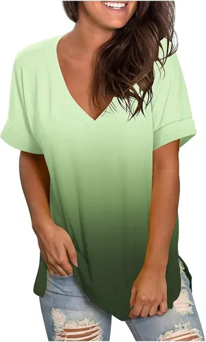LRMQS Summer Tops for Women 2024 Plus Size Fashion Casual V Neck Short Sleeve T Shirts Comfy Trendy Ladies Blouse Tee
