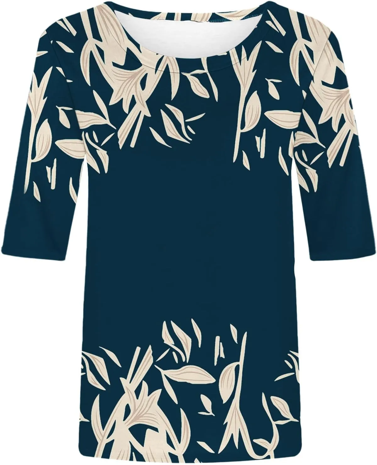 LRMQS Womens Elbow Length Sleeve Tops 2025 Spring Summer Floral Print Crew Neck T-Shirts Blouses Trendy Boho Clothes