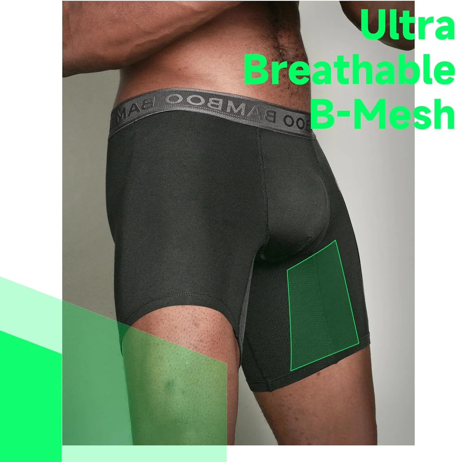 Mens Boxer Briefs Anti Chafe Breathable Moisture-Wicking Bamboo Trunks Underwear without Fly Pouch for Men 3 Pack
