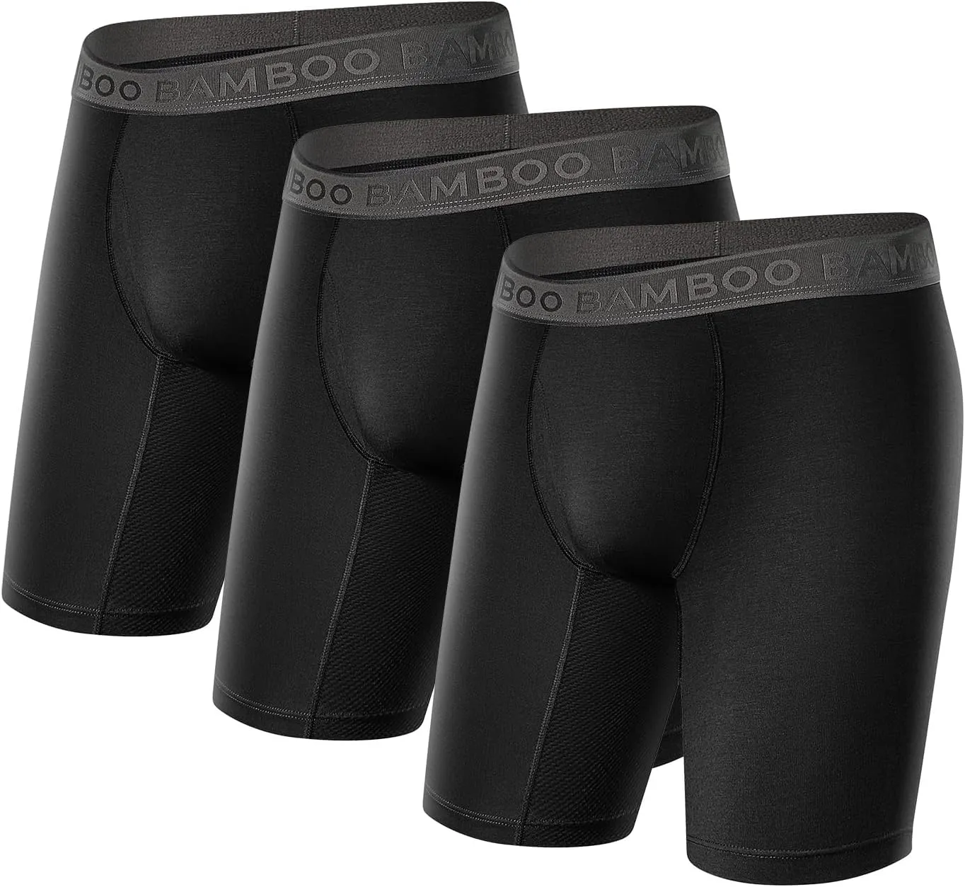 Mens Boxer Briefs Anti Chafe Breathable Moisture-Wicking Bamboo Trunks Underwear without Fly Pouch for Men 3 Pack