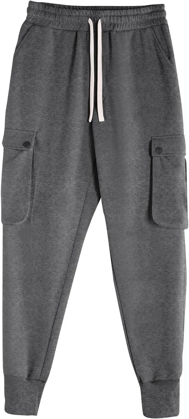 Men's Cargo Jogger Pants Athletic Joggers Sweatpants Drawstring Outdoor Hiking Pants with Multi Pockets