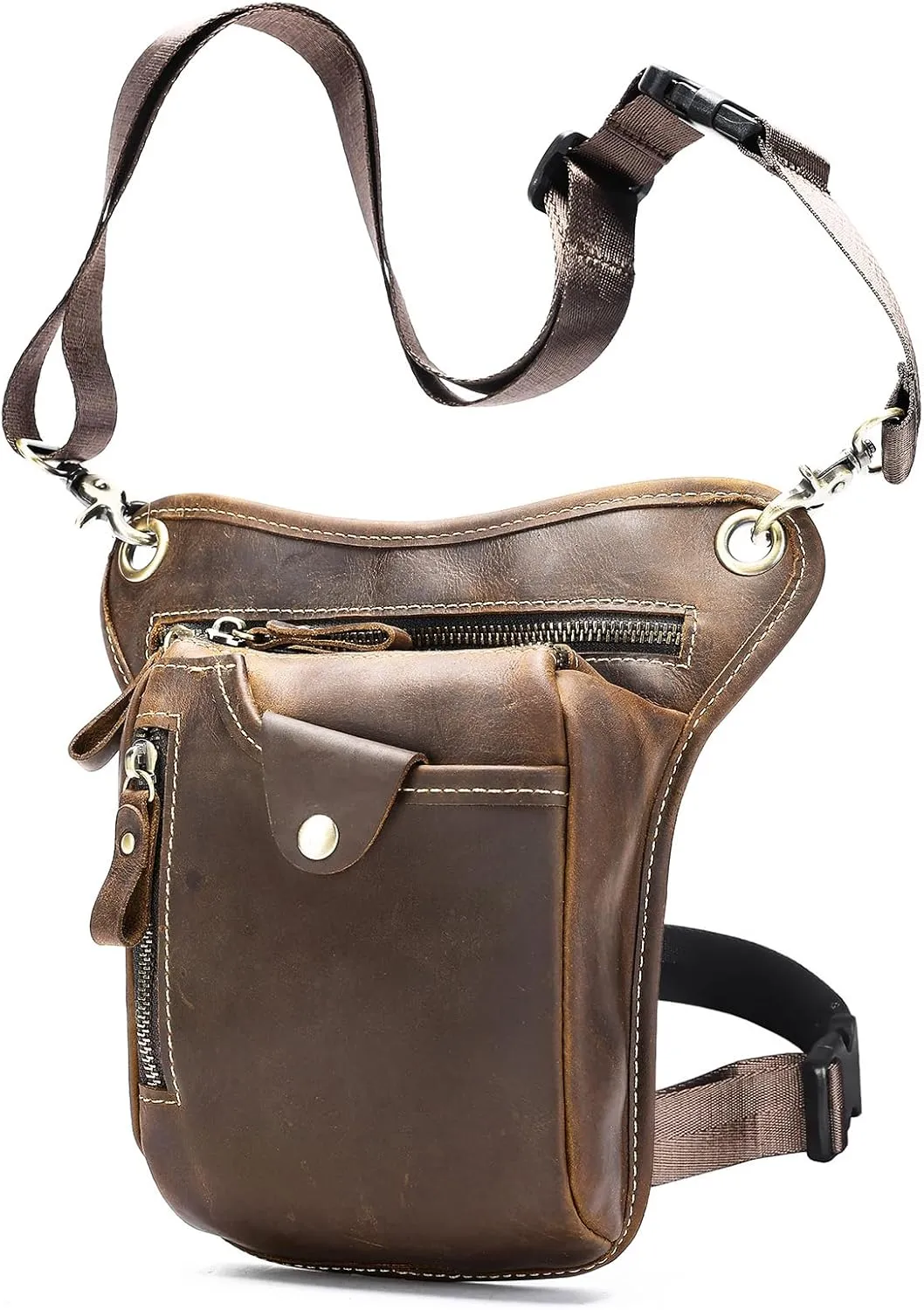 Mens Genuine Leather Thigh Bag Pouches for Woman Outdoor Sporting Hicking Waist Pack Hip Messenger Shoulder Drop Leg Fanny Pack