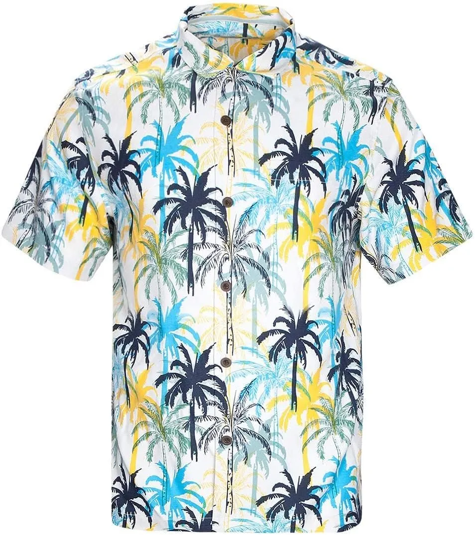 Mens Hawaiian Shirts Silk Short Sleeve Printed Beach Shirt Relaxed Fit Summer Tropical Shirts