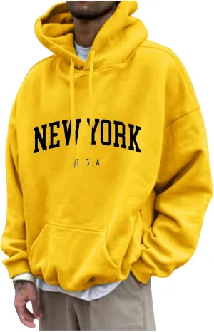 Mens Hoodies,New York Print Hoodies Long Sleeve Oversized Sweatshirts Casual Drawstring Pullover With Hood