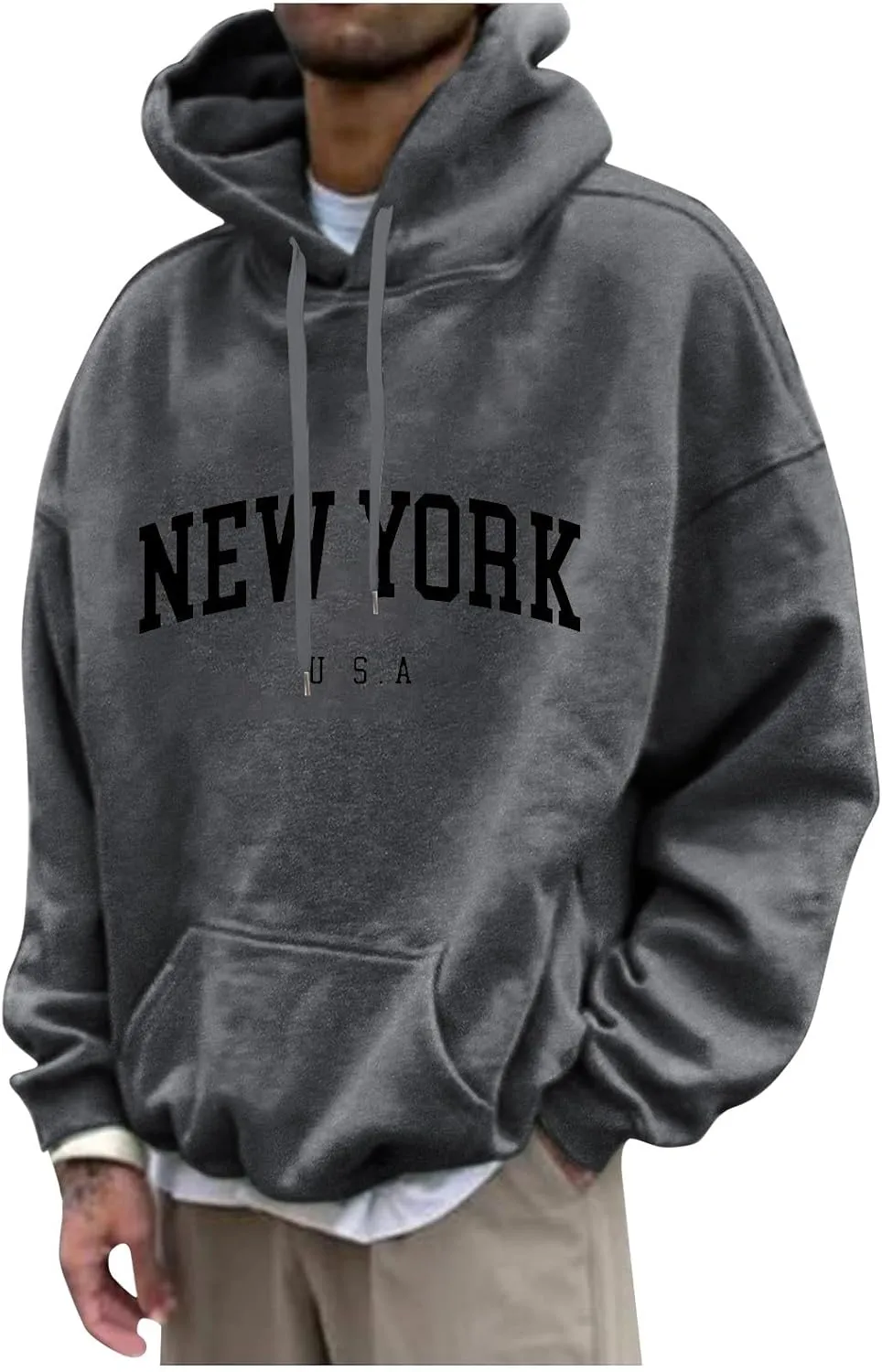 Mens Hoodies,New York Print Hoodies Long Sleeve Oversized Sweatshirts Casual Drawstring Pullover With Hood