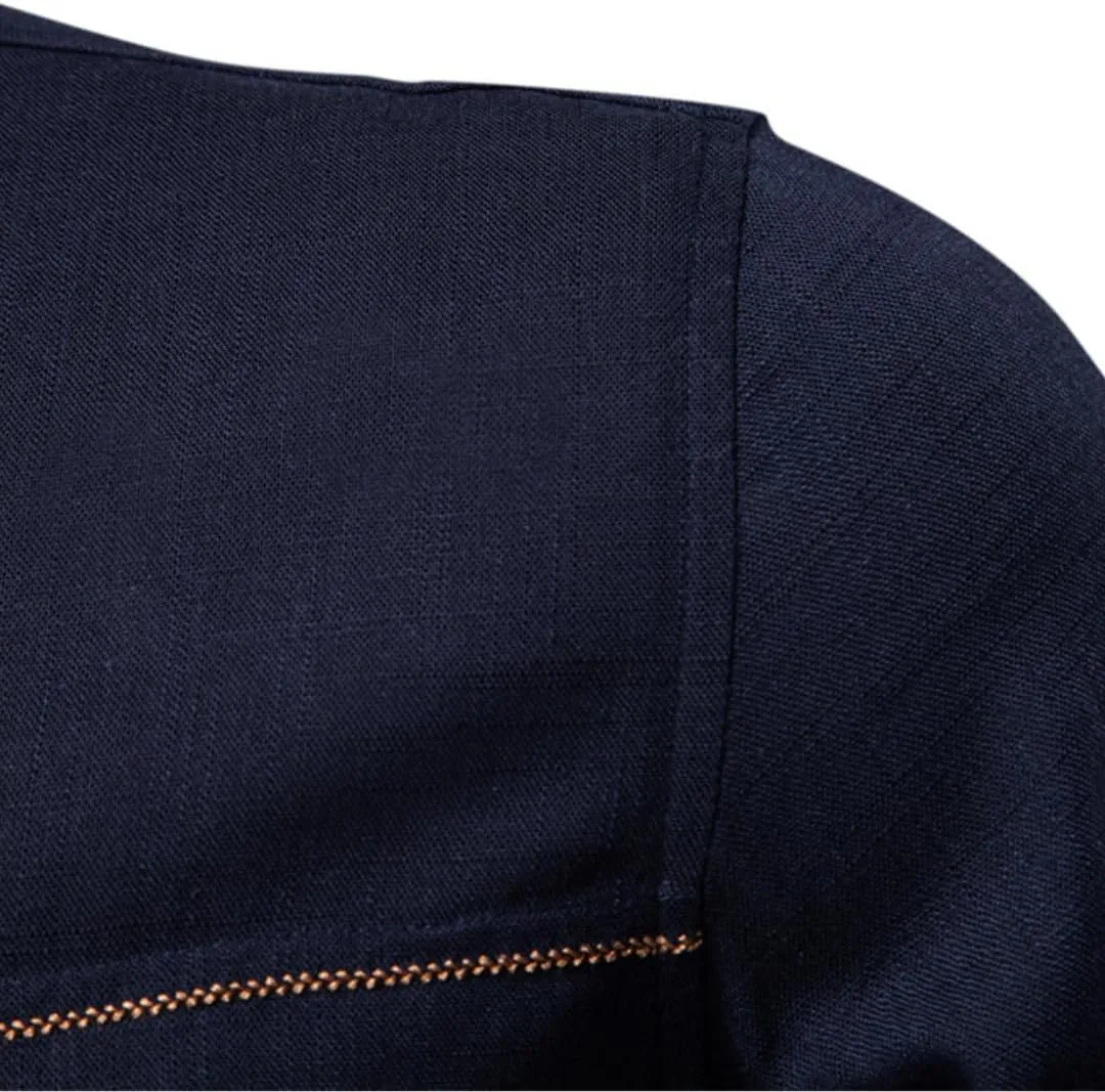 Mens Linen Shirt Long Sleeve Button Down Shirts Summer Casual Beach Shirts with Pocket