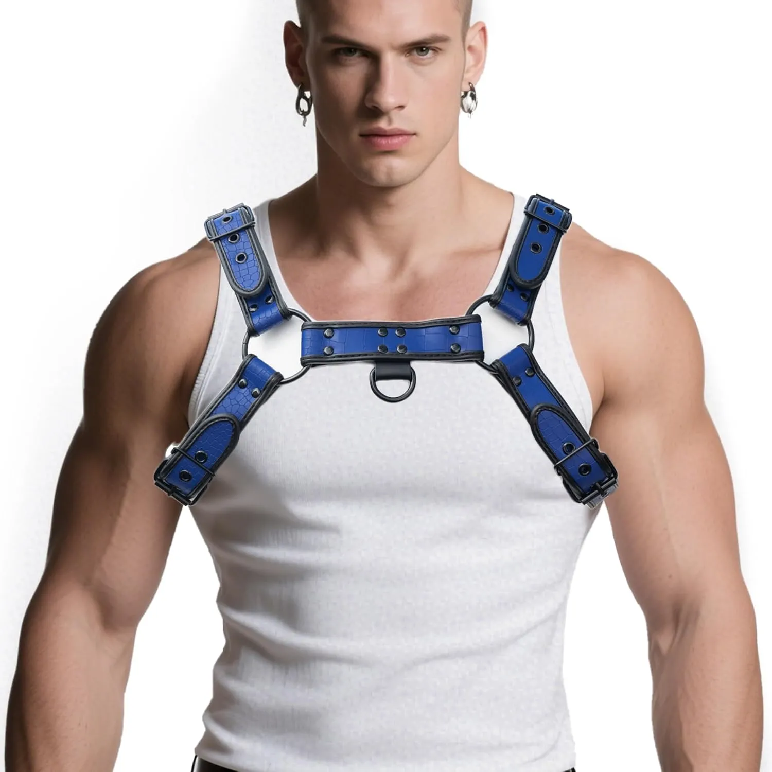 Men's PU Leather Body Harness with Crocodile Texture Suspenders Shoulder Belt