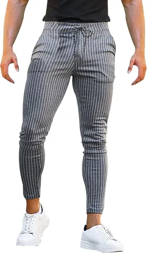 Mens Skinny Business Dress Chinos Pants Slim Fit Stretch Stripe Print Trousers for Men Flat-Front Casual Slacks for Men