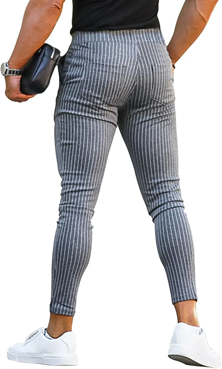 Mens Skinny Business Dress Chinos Pants Slim Fit Stretch Stripe Print Trousers for Men Flat-Front Casual Slacks for Men