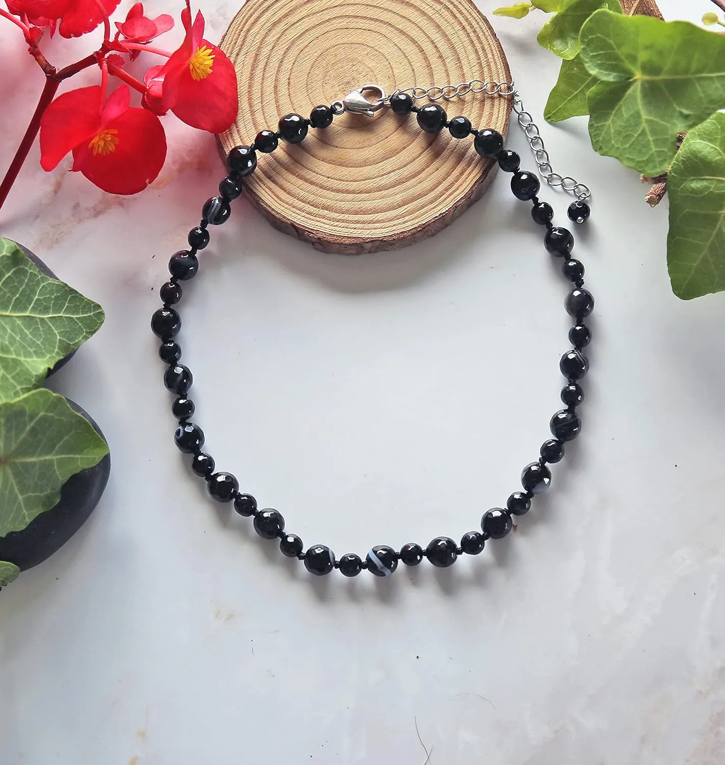 MGR MY GEMS ROCK! Beaded Semi Precious Stone Alternating Stone or Same Stone Collar or Choker Necklace for Wome, 14.50" Long with 3" Extender.