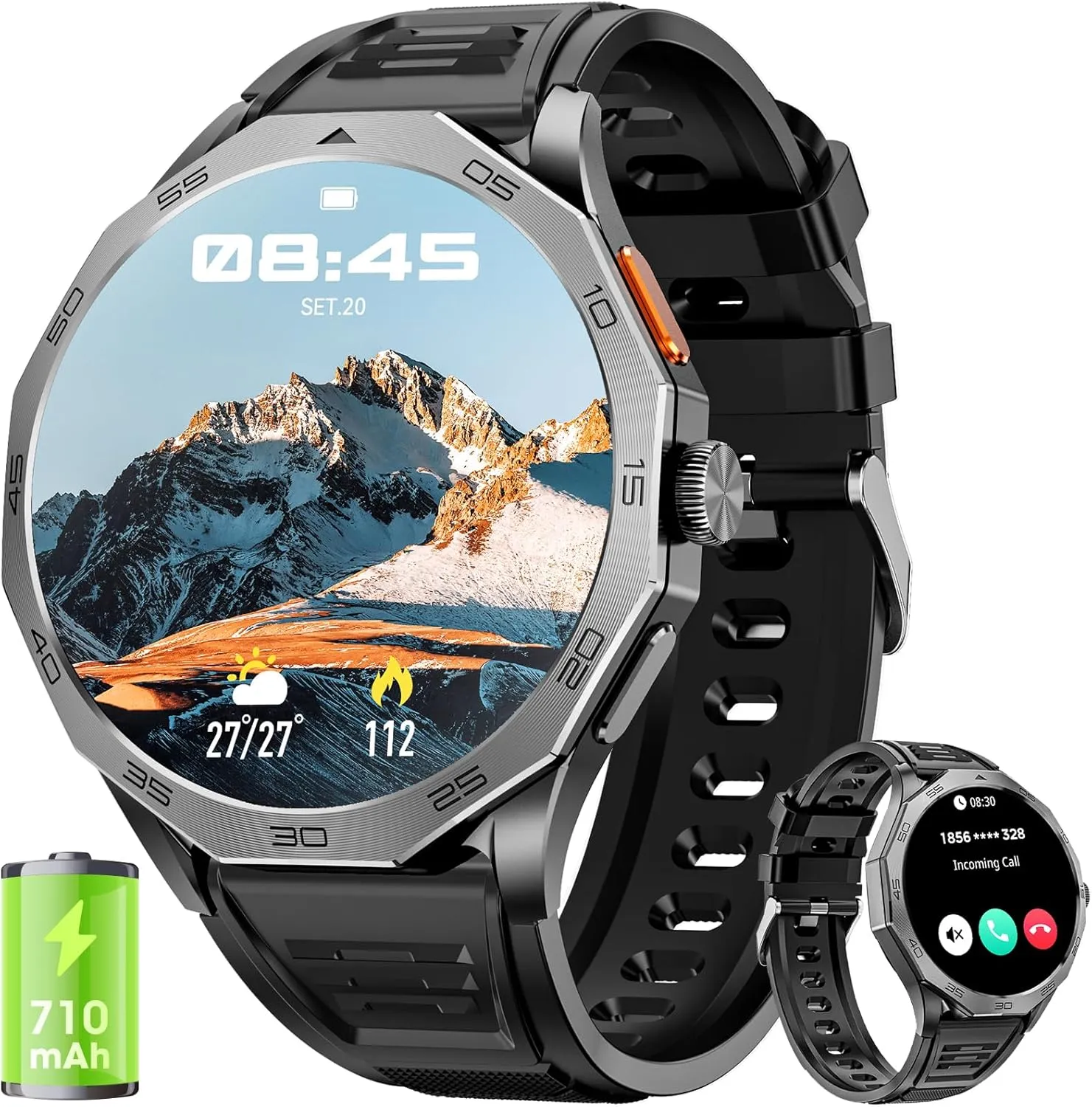 Military Smart Watch for Men 1.85" HD Ultra Screen Touch Screen 710mAh Battery Smart Watches for Android iOS Bluetooth Call Answer/Dial Calls Fitness Tracker with 100  Sports