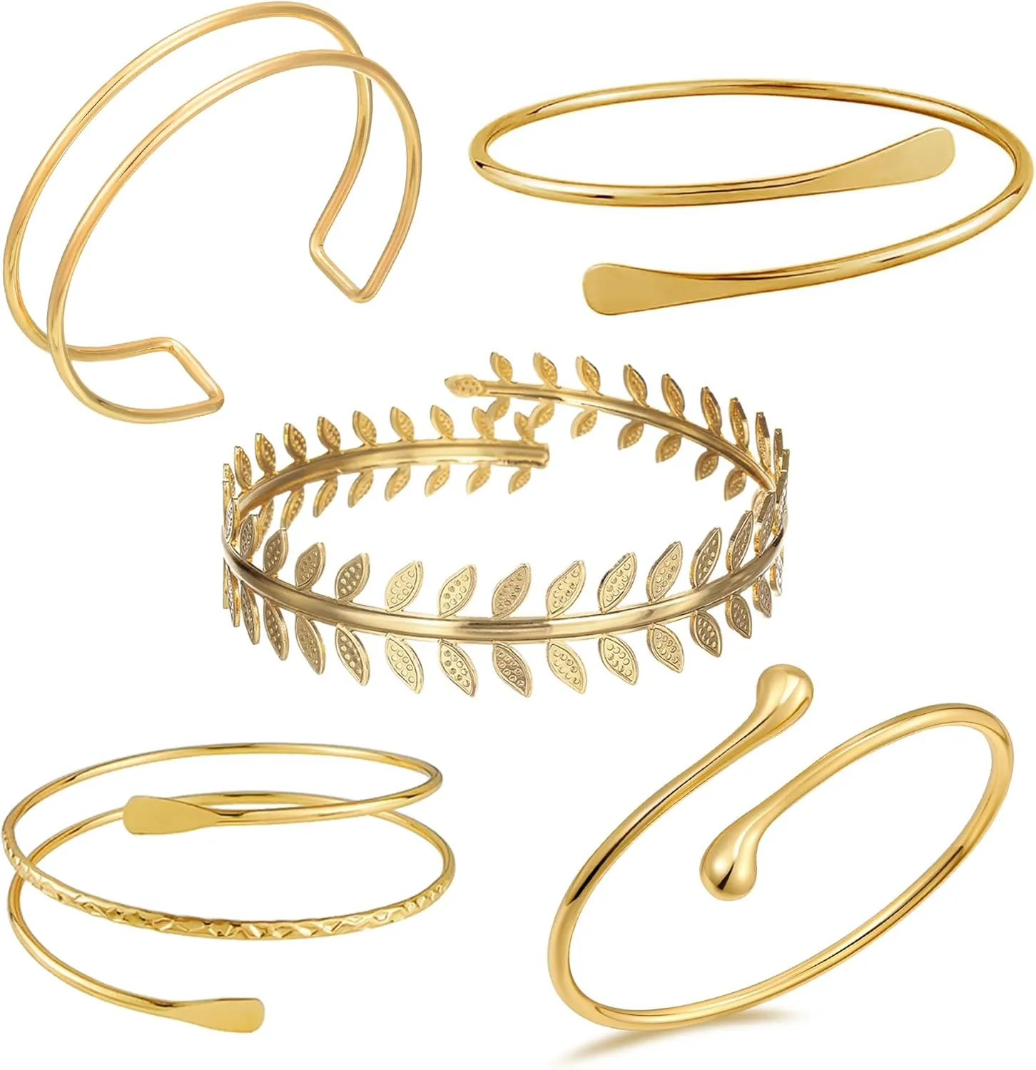 Minimalist Upper Arm Cuff Bracelets 5Pcs Arm Cuff Upper Band Bracelet Bangle for Women Adjustable Armband Set