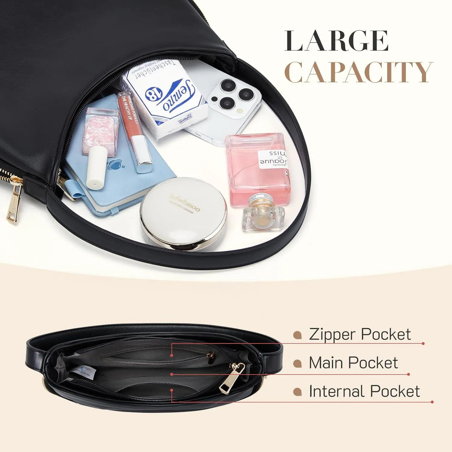 Missnine Shoulder Bag for Women Small Purse with Expansion Zipper Crescent Clutch Purse Vegan Leather Hobo Bag Trendy Handbag