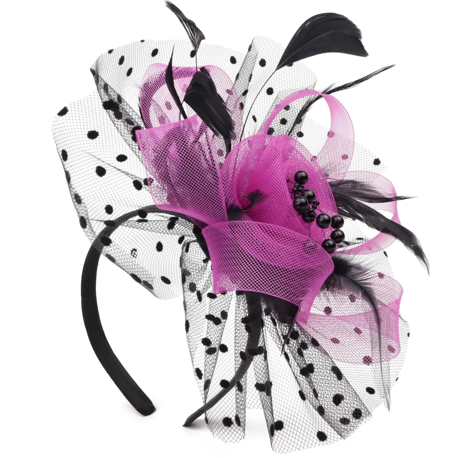 Needzo Black and Purple Derby Headband for Women, Fascinator, The Oaks, and Tea Party Hair Accessory, Clip Option, One Size