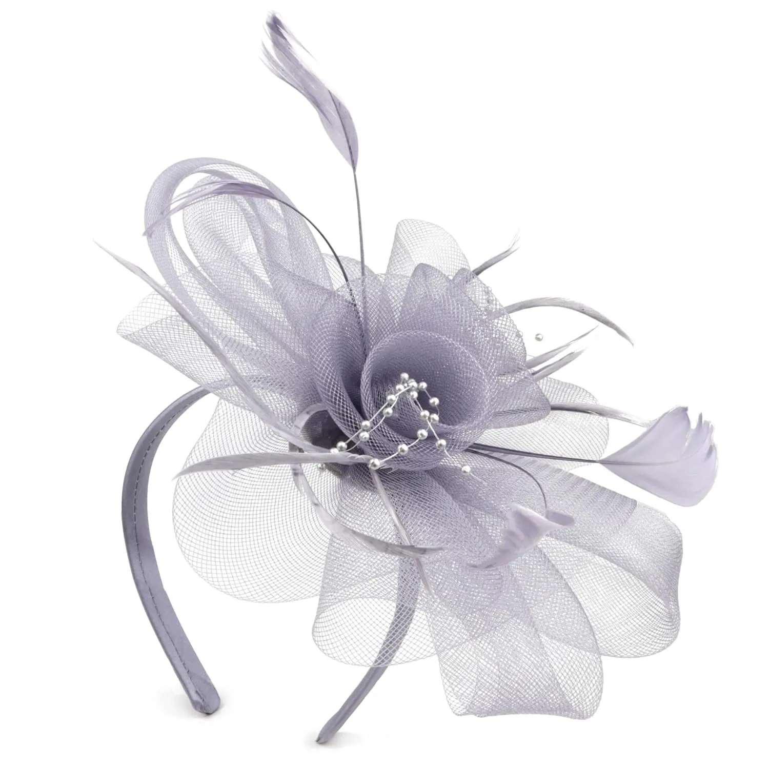 Needzo Grey Fascinator for Women, Derby, The Oaks, and Tea Party Hair Accessory, Headband Or Clip, One Size
