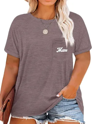 NIUBIA Womens Plus Size Shirts Letter Print Basic Crew Neck Tee Summer Short Sleeve T-Shirt with Pockets Loose Fitting Tops