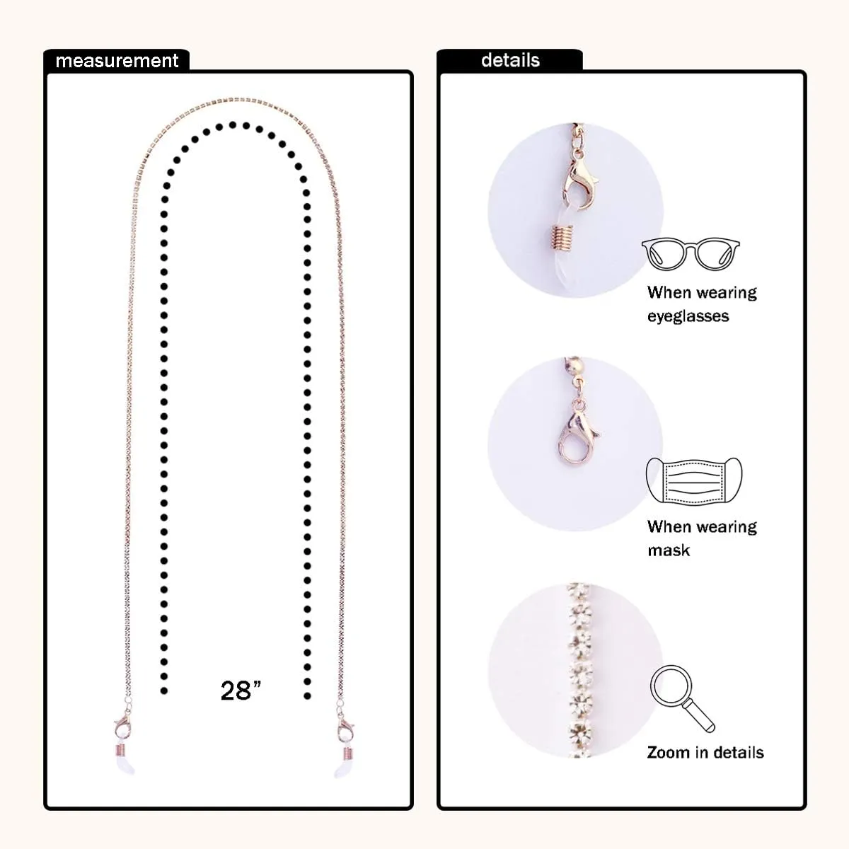 NTLX Mask Holder Straps Lanyard Necklace  Eyeglasses Holder Straps Lanyard Necklace - Sparkling Rhinestone Crystals