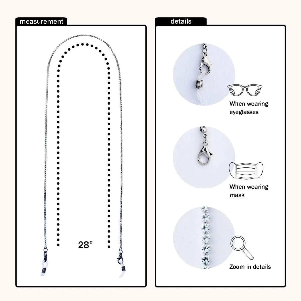 NTLX Mask Holder Straps Lanyard Necklace  Eyeglasses Holder Straps Lanyard Necklace - Sparkling Rhinestone Crystals