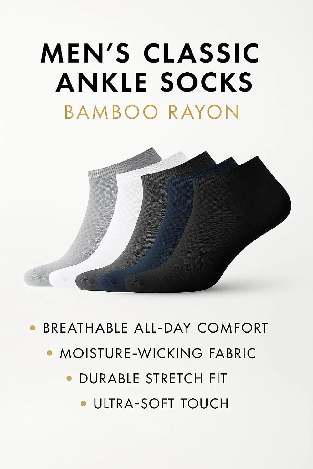 NUDUS UNDERWEAR Men??s Bamboo Rayon Ankle Quarter Dress Socks 5-Pair Gift Box, Premium Quality