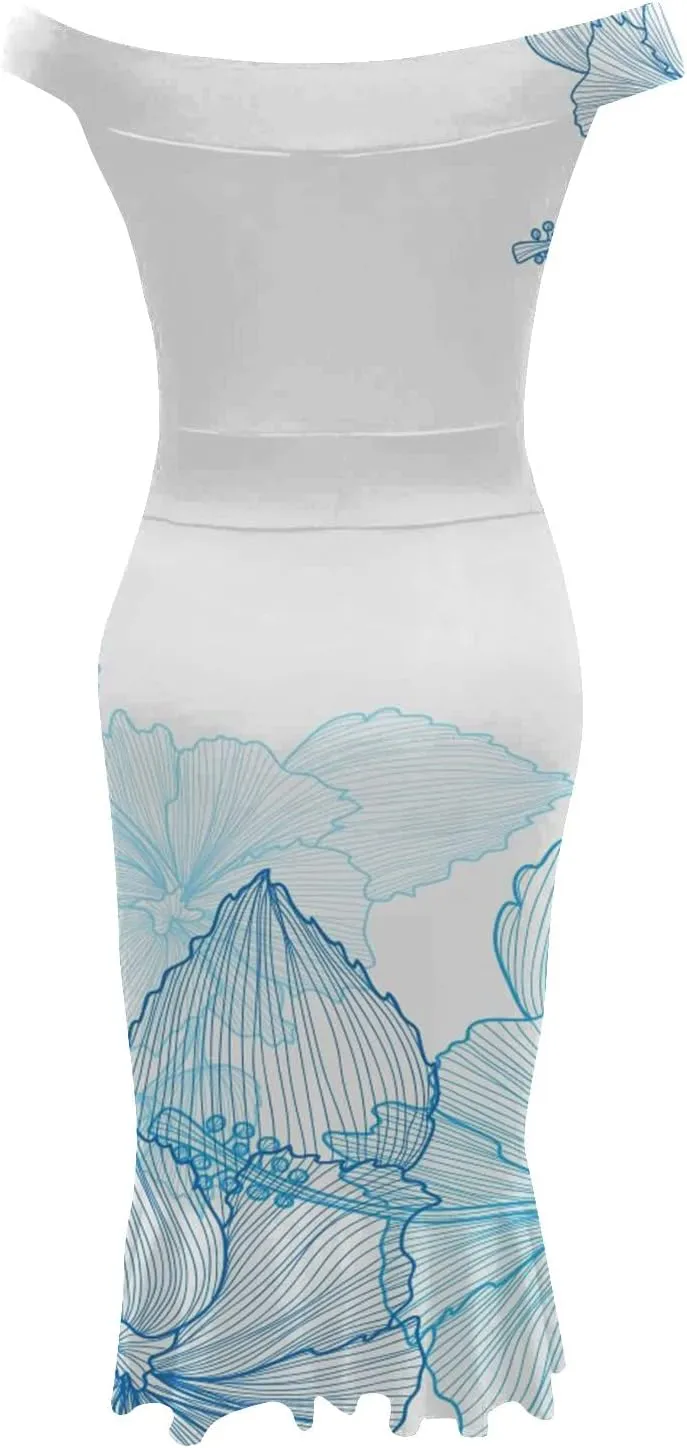 Off Shoulder Dress Ladies Loose Slit Ruffle Irregular Hem Outdoor Open Back Open Back Midi A-Line Zipper Cocktail
