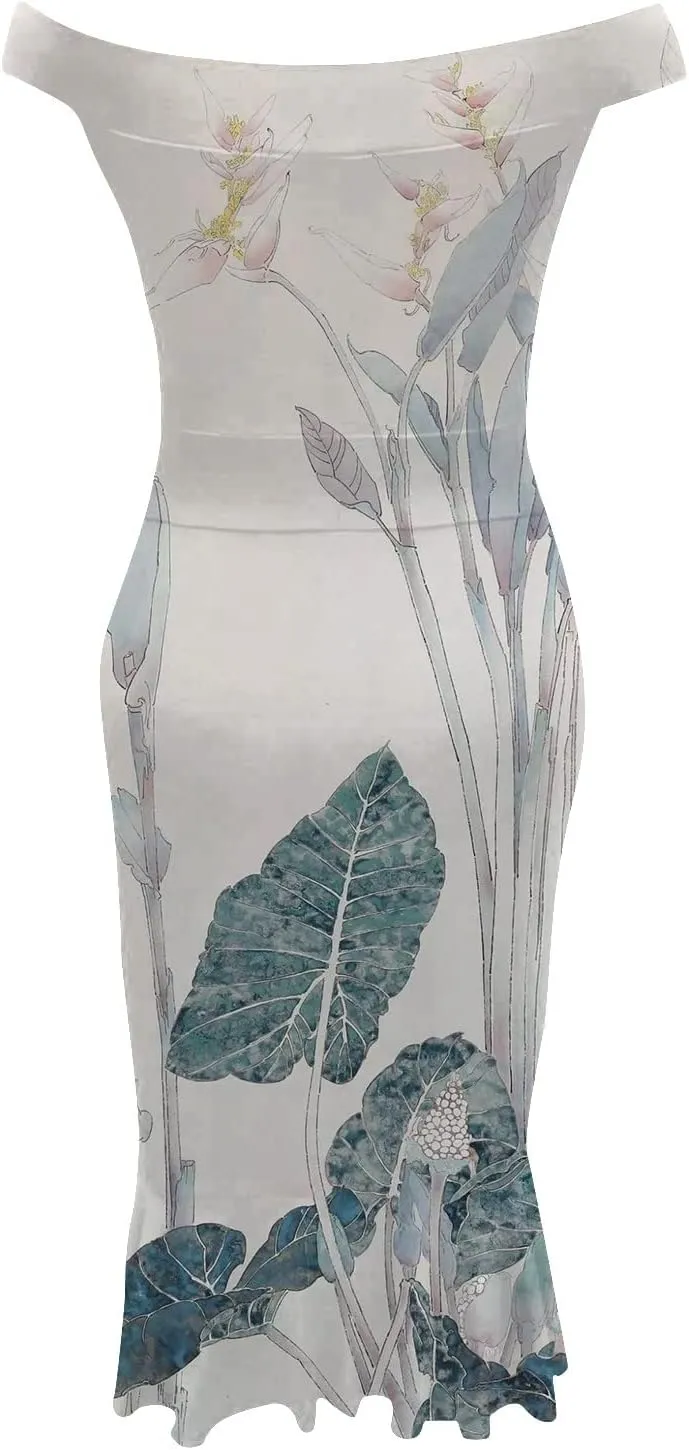 Off Shoulder Dress Ladies Loose Slit Ruffle Irregular Hem Outdoor Open Back Open Back Midi A-Line Zipper Cocktail