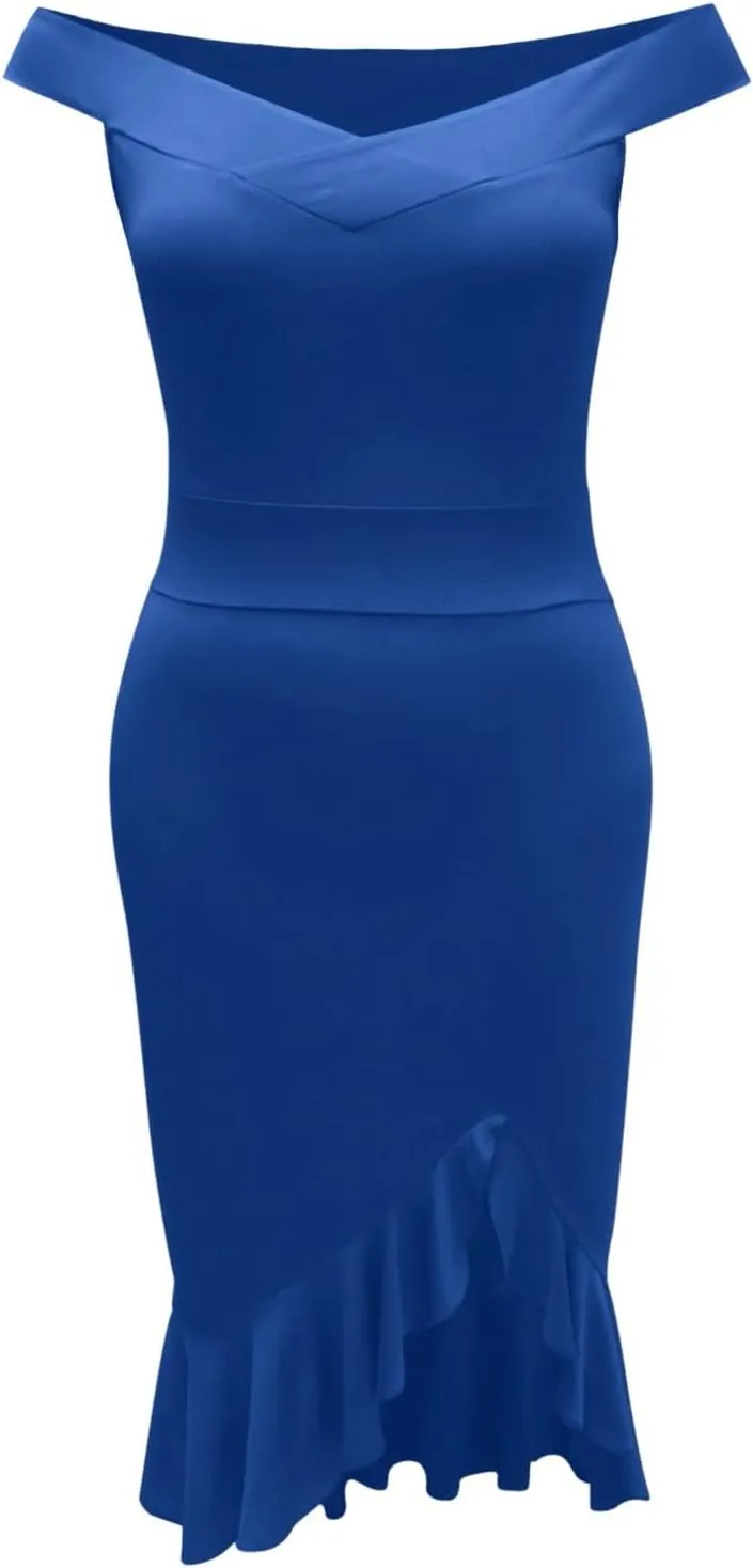 Off Shoulder Dress Ladies Loose Slit Ruffle Irregular Hem Outdoor Open Back Open Back Midi A-Line Zipper Cocktail