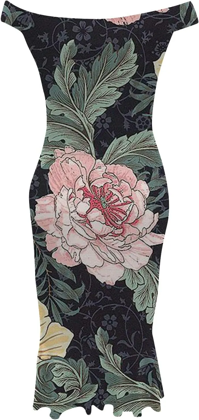 Off Shoulder Dress Ladies Loose Slit Ruffle Irregular Hem Outdoor Open Back Open Back Midi A-Line Zipper Cocktail