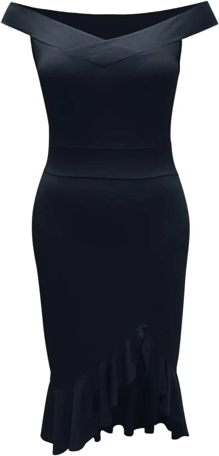 Off Shoulder Dress Ladies Loose Slit Ruffle Irregular Hem Outdoor Open Back Open Back Midi A-Line Zipper Cocktail