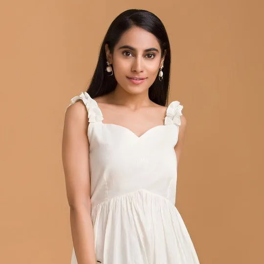 Off White Sweetheart Neck Midi Dress