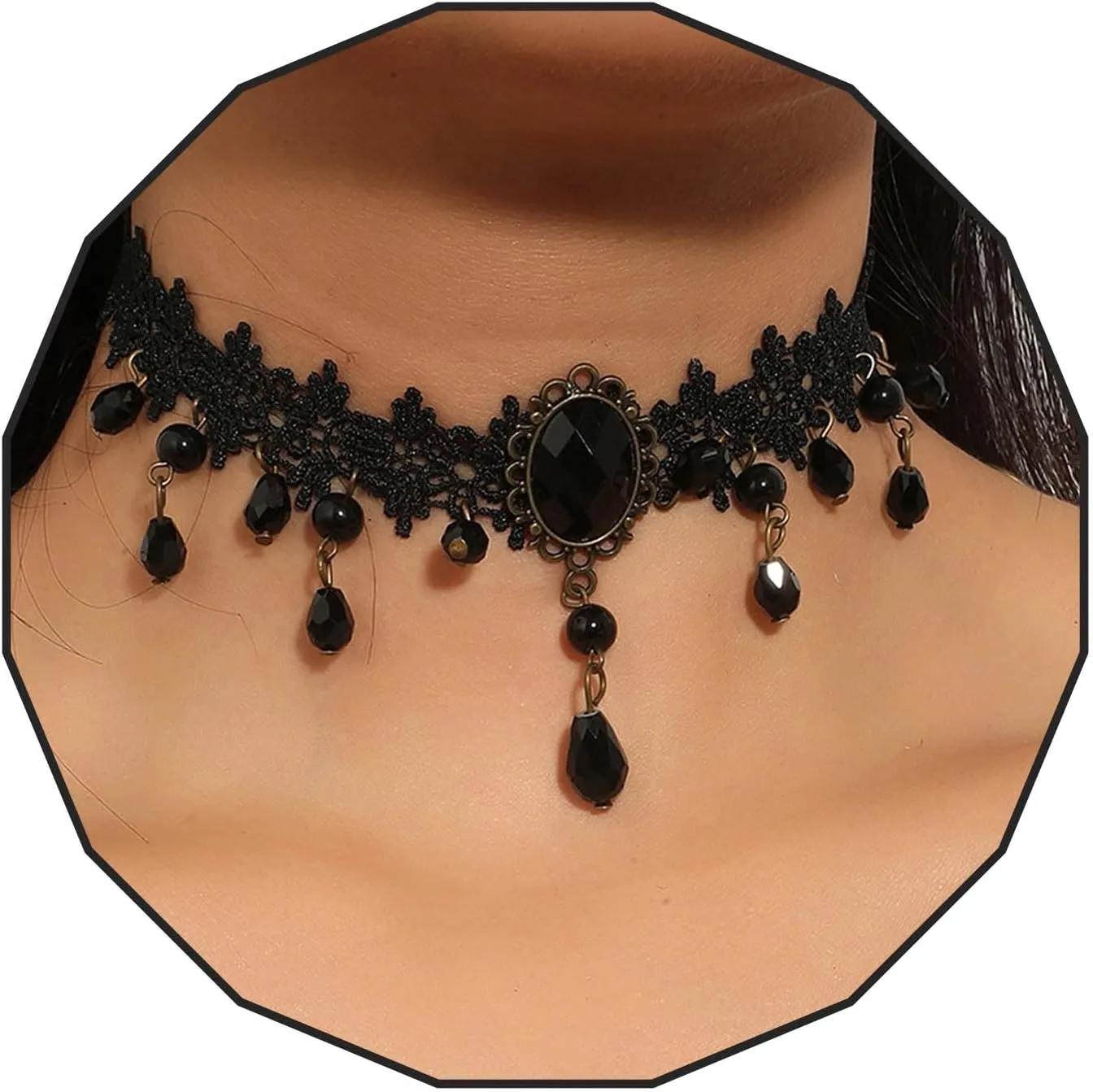 Olbye Gothic Choker Necklace Black Crystal Necklaces Lace Statement Pendant Necklace for Women Goth Jewelry Necklace