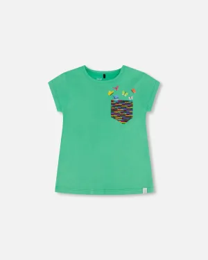 Organic Jersey Top With Print And Sequins Spring Green