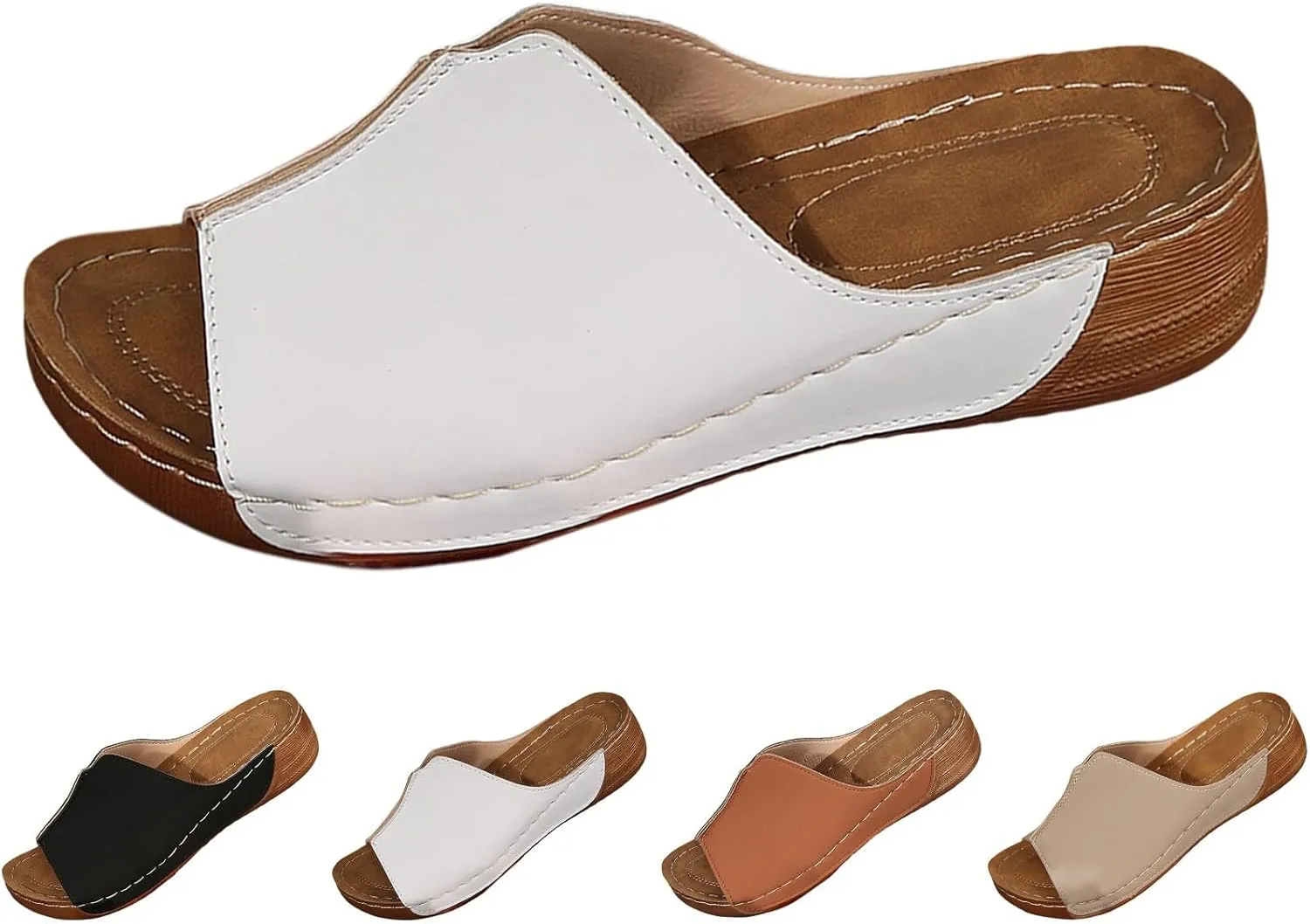 Orthopedic Sandals for Women Arch Support Fish Mouth Open Toe Leather Slippers Wedge Platform Sandal Comfortable Summer Slip On Shoes