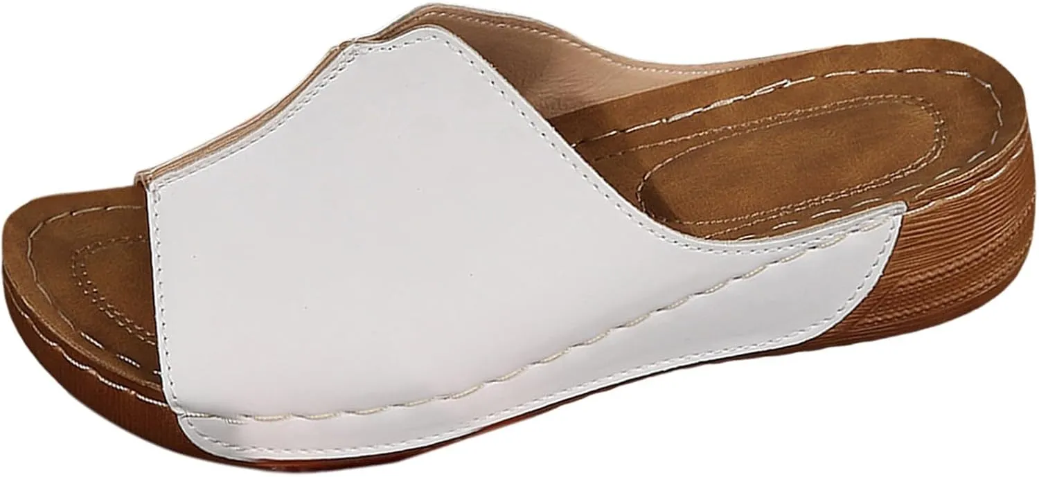 Orthopedic Sandals for Women Arch Support Fish Mouth Open Toe Leather Slippers Wedge Platform Sandal Comfortable Summer Slip On Shoes