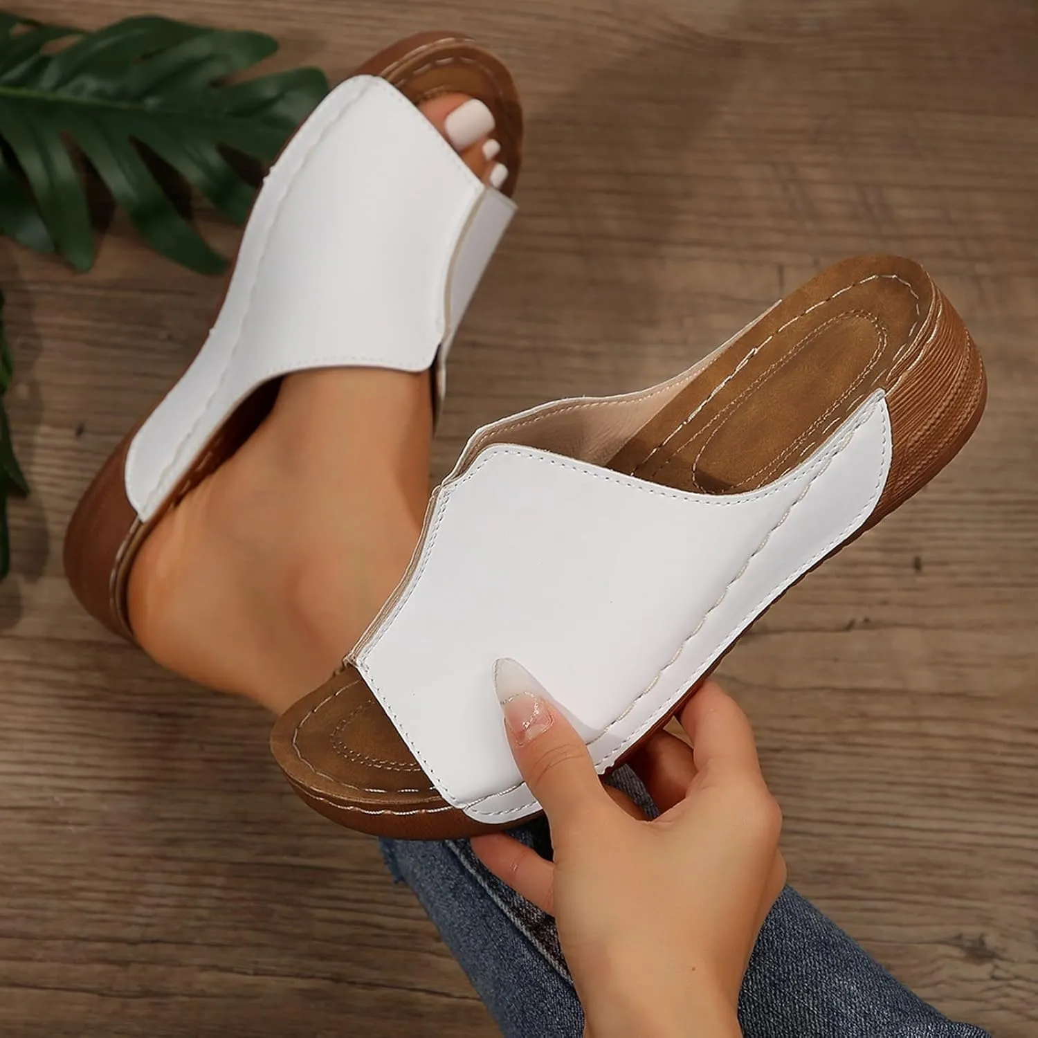 Orthopedic Sandals for Women Arch Support Fish Mouth Open Toe Leather Slippers Wedge Platform Sandal Comfortable Summer Slip On Shoes