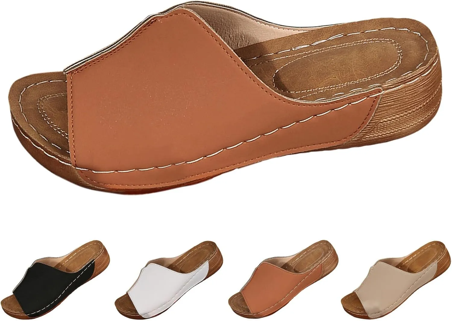 Orthopedic Sandals for Women Arch Support Fish Mouth Open Toe Leather Slippers Wedge Platform Sandal Comfortable Summer Slip On Shoes