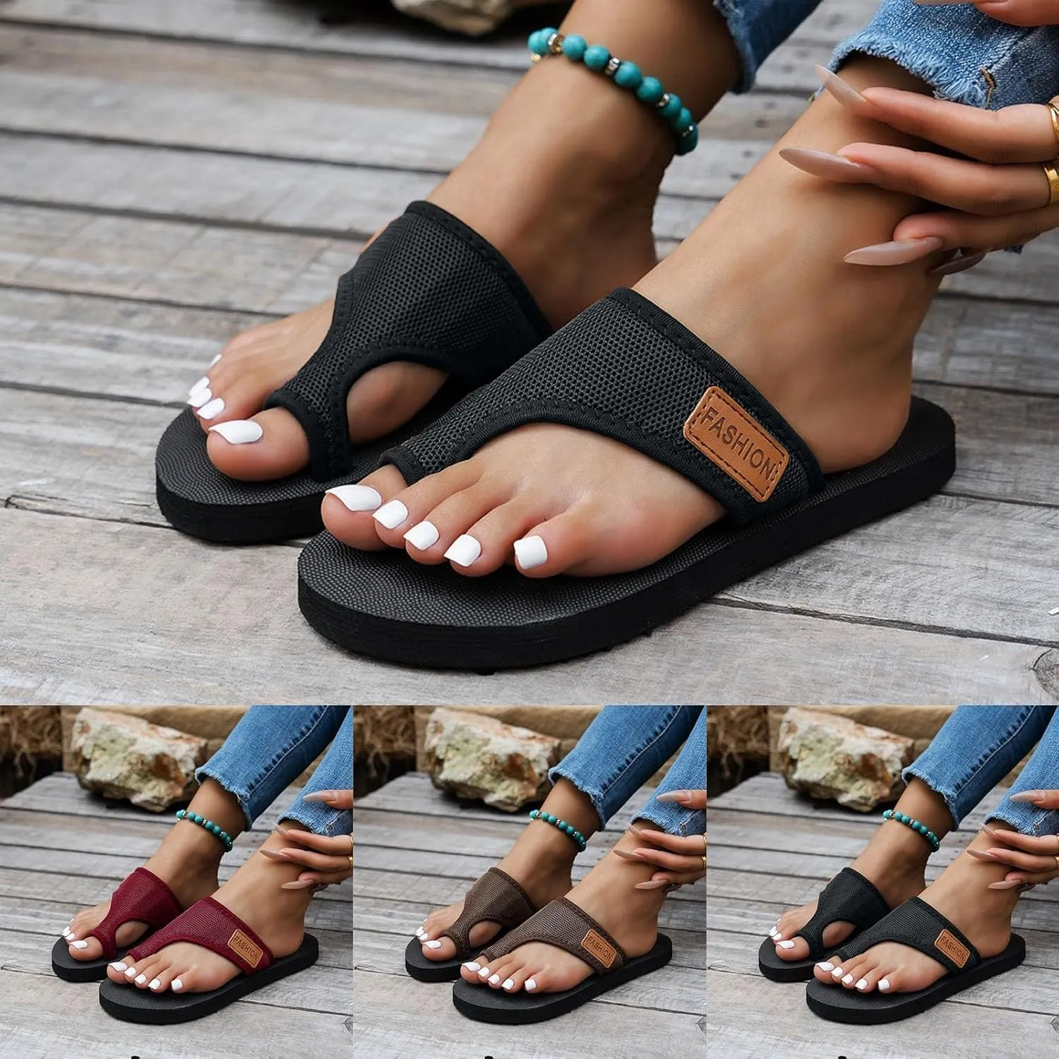 Orthopedic Sandals for Women Arch Support Walking Mesh Flip Flops Comfortable Breathable Flipflops Beach Slip on Shoes Indoor Outdoor Hollow Slide 2025 Vacation Wedge Summer Slippers