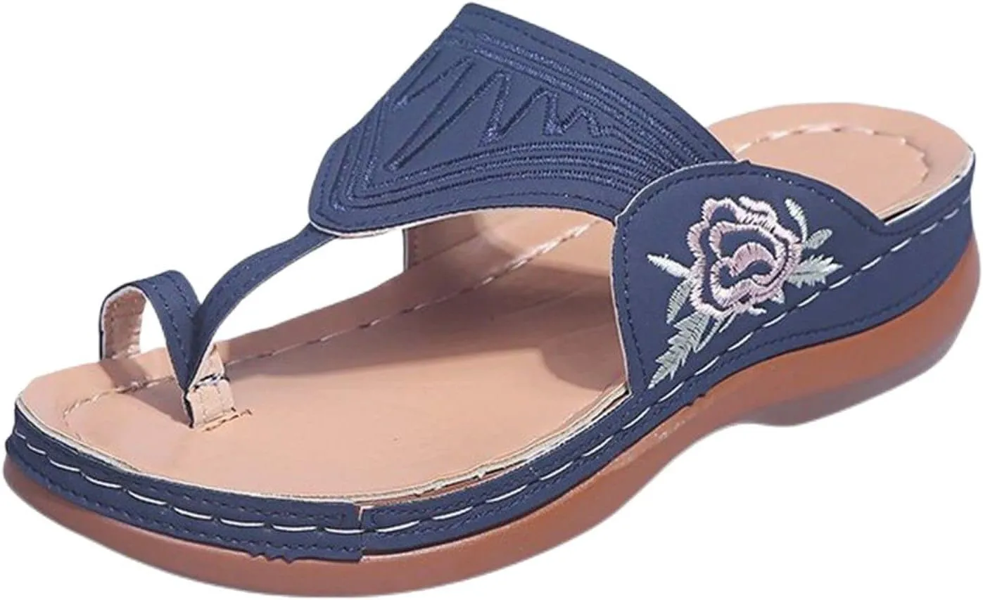 Orthopedic Sandals for Women Arch Support Walking Sandals Low Heel Flip Flops Open Toe Flats Espadrilles Sandal Lightweight Comfortable Beach Shoes Non Slip Slippers Comfort Wear Ortho Shoes