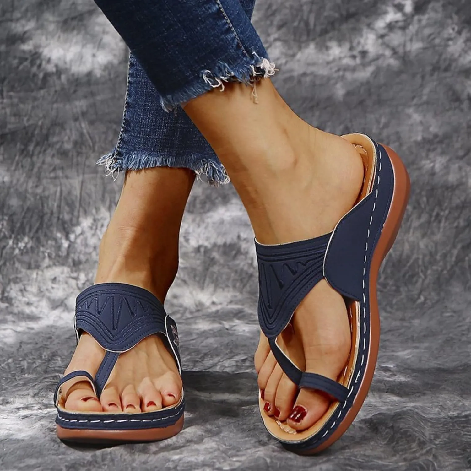 Orthopedic Sandals for Women Arch Support Walking Sandals Low Heel Flip Flops Open Toe Flats Espadrilles Sandal Lightweight Comfortable Beach Shoes Non Slip Slippers Comfort Wear Ortho Shoes