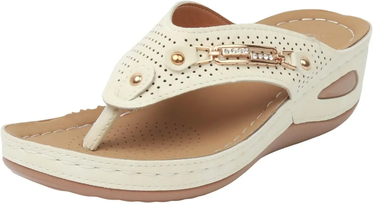 Orthopedic Sandals for Women Fashion Wedge Slip On Flip Flops Casual Elastic Ankle Strap Flat Sandals Dressy Summer Comfortable Plantar Fasciitis with Arch Support
