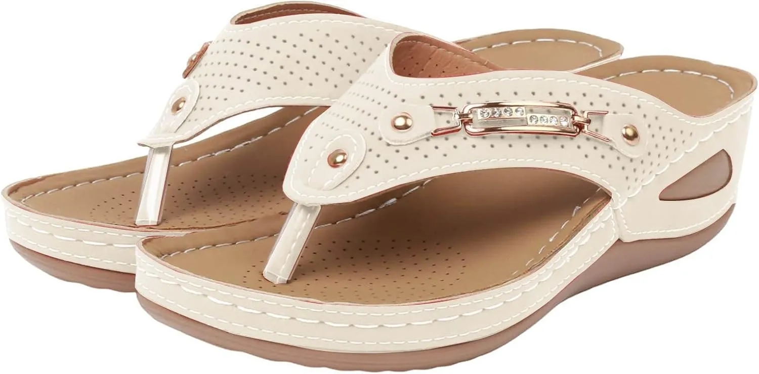 Orthopedic Sandals for Women Fashion Wedge Slip On Flip Flops Casual Elastic Ankle Strap Flat Sandals Dressy Summer Comfortable Plantar Fasciitis with Arch Support