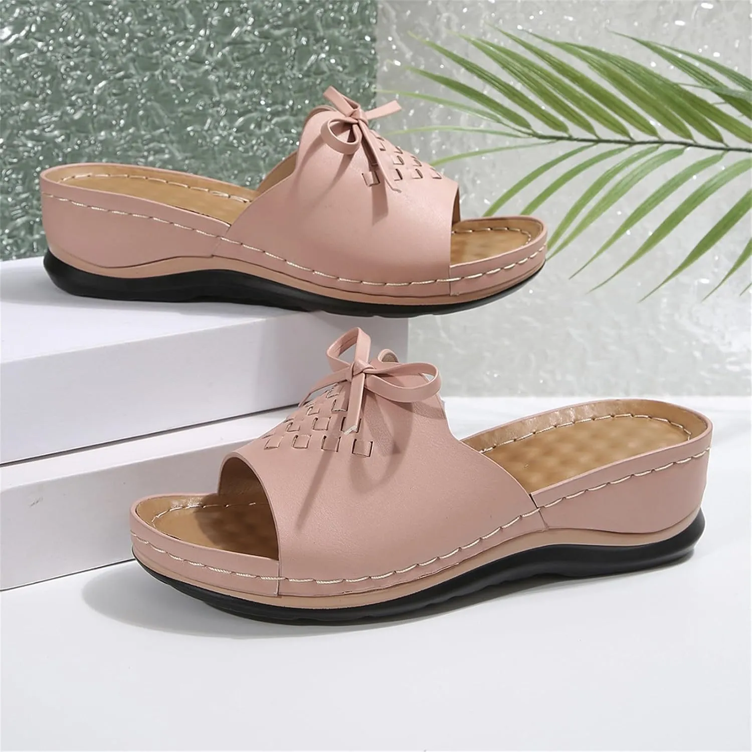 Orthopedic Wedge Sandals for Women Summer Dressy Flat Sandal Open Toe Slip on Sandals Casual Comfortable Beach Outdoor Dress Shoes