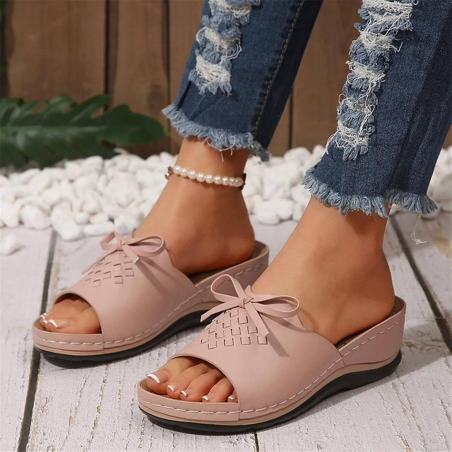 Orthopedic Wedge Sandals for Women Summer Dressy Flat Sandal Open Toe Slip on Sandals Casual Comfortable Beach Outdoor Dress Shoes