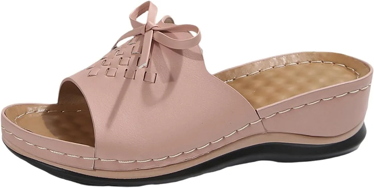 Orthopedic Wedge Sandals for Women Summer Dressy Flat Sandal Open Toe Slip on Sandals Casual Comfortable Beach Outdoor Dress Shoes