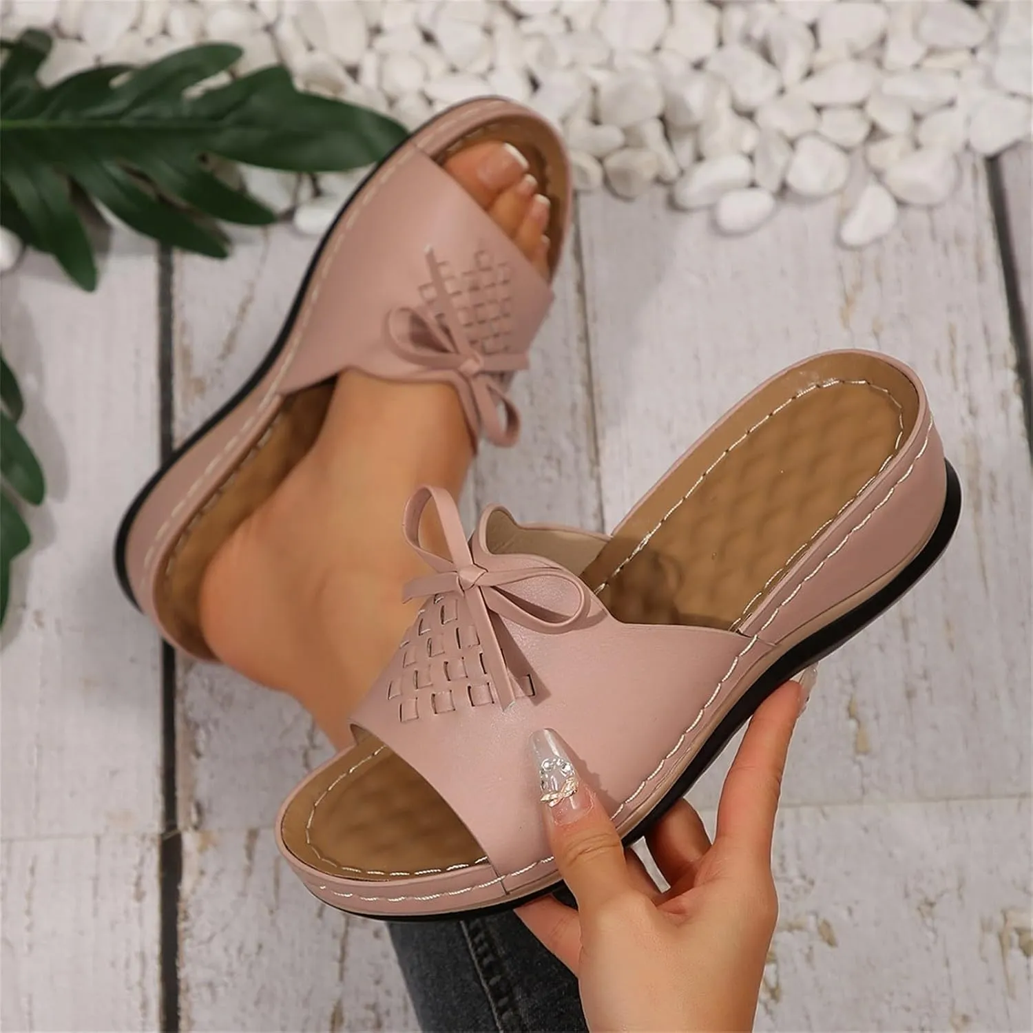 Orthopedic Wedge Sandals for Women Summer Dressy Flat Sandal Open Toe Slip on Sandals Casual Comfortable Beach Outdoor Dress Shoes