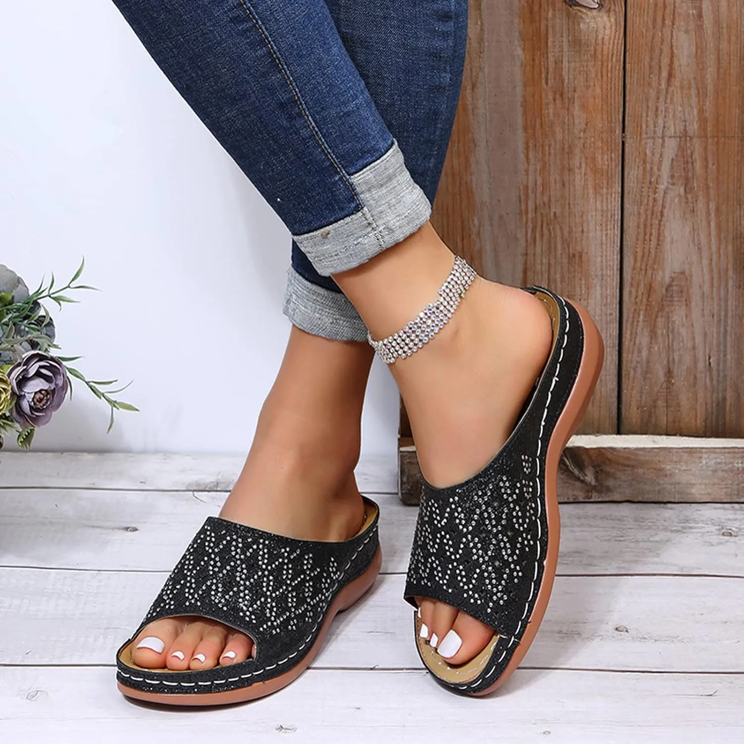 Orthotic Slippers with Heel Orthopedic Women's Athletic & Outdoor Sandals & Slides Orthopedic Travel Sandals Orthopedic Ladies Dressy Sandals Orthopedic Slide Sandals for Women with Arch Support