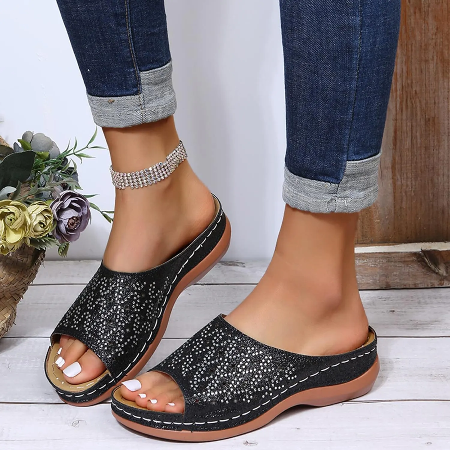 Orthotic Slippers with Heel Orthopedic Women's Athletic & Outdoor Sandals & Slides Orthopedic Travel Sandals Orthopedic Ladies Dressy Sandals Orthopedic Slide Sandals for Women with Arch Support