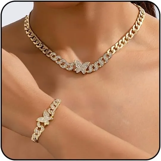 Otxas Chunky Gold Necklace for Women Chunky Heart Necklace and Bracelets Set Puffy Heart Necklace Silver Chunky Necklaces for Women Gold Jewelry Set